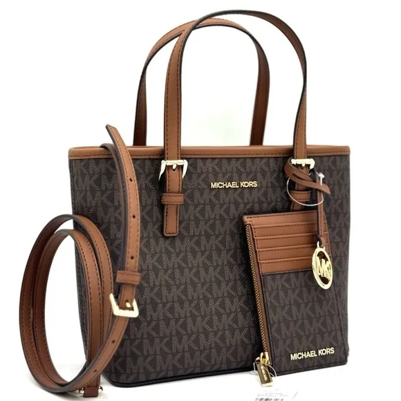 Michael Kors Jet Set Travel Logo Top-Zip Tote Bag & Logo Card Case Wallet Set